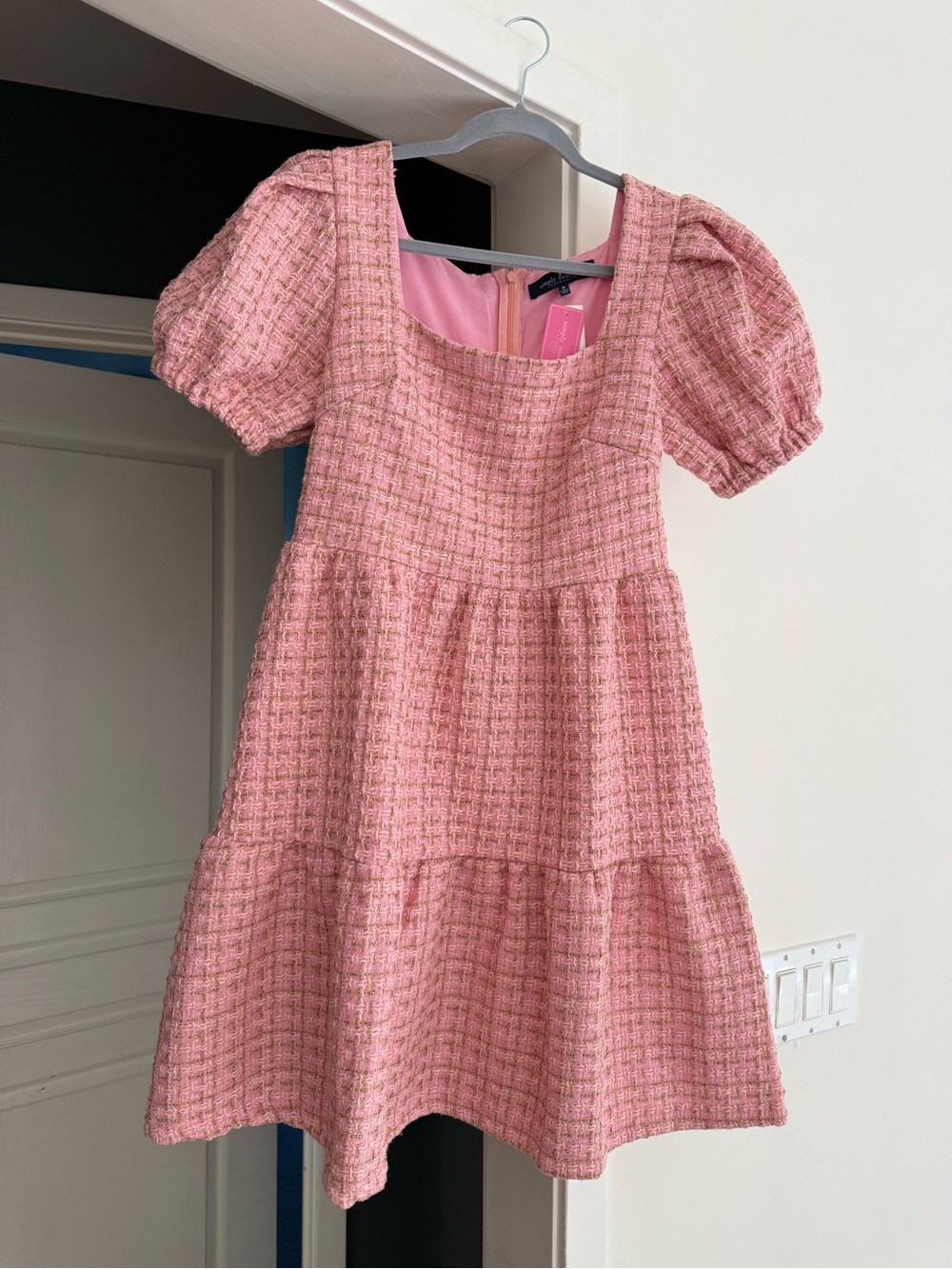 Simply Southern Pink Tweed Puff Sleeve Dress